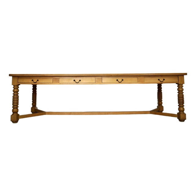 1970’s Long Solid Maple 8-Drawer Farm Table / Dining Table For Sale