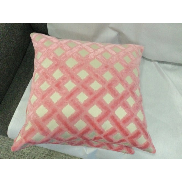 Traditional Clarence House Criss Cross Design Pillows- Set of 2 Velour Fabric For Sale - Image 3 of 4