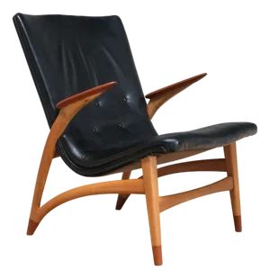 Armchair in Black Leather, Oak & Teak by Arne Hovmand Olsen for J.L. Møllers, Denmark, 1952