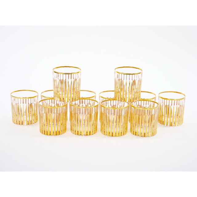 Late 20th Century Mid-Century Italian 24k Gilt Gold-Decorated Whiskey / Scotch Lowball Glass Set For Sale - Image 5 of 14