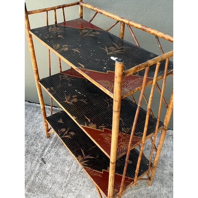 Vintage Chevron Bamboo Painted Etagere For Sale - Image 10 of 12