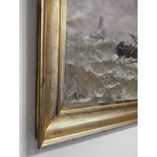Dutch Artist, Boats at Sea, 1800s, Oil on Canvas For Sale - Image 7 of 14
