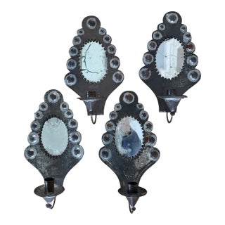 Set of 4 Late 19th Century Antique Mexican Mirrored Wall Sconces For Sale