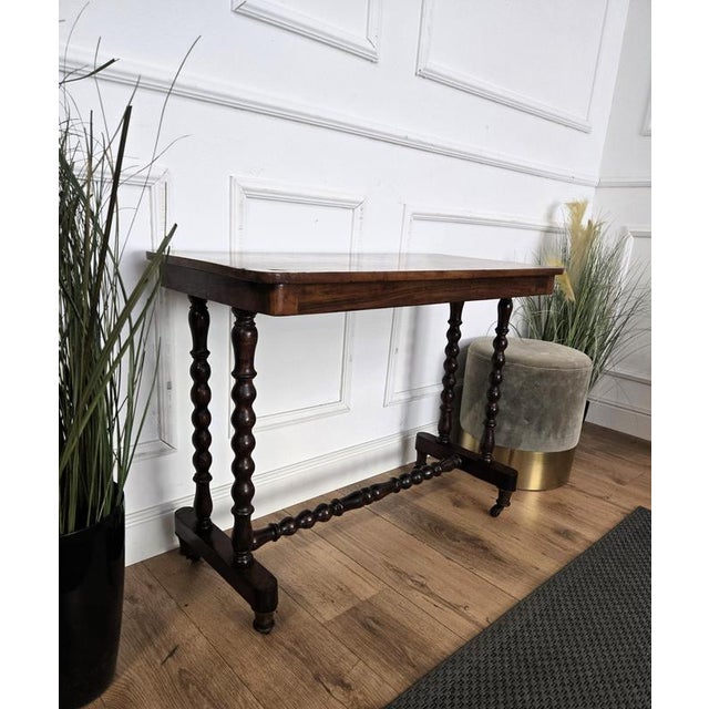 Gold Antique Italian Walnut Burl Inlay Chess Games Side Table with Bobbin Turned Legs, 1890s For Sale - Image 8 of 9