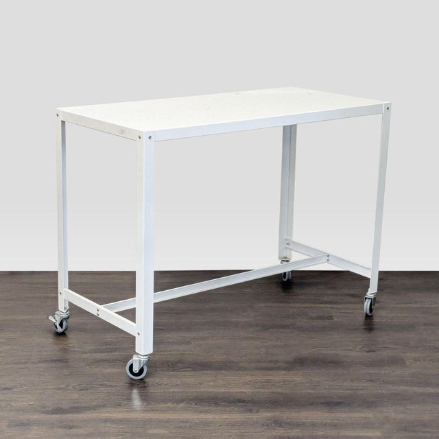 Modern Cb2 Go Kart White Modern Rolling Desk With Metal Frame For Sale - Image 3 of 7
