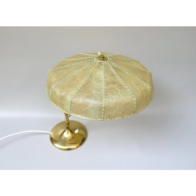 Mid-Century Modern Brass Table Lamp with Cocoon Shade & Trumpet Base, Austria, 1960s For Sale - Image 3 of 18