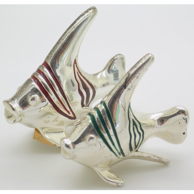 1980s Vintage Italian Handmade Genuine Sterling Silver Enameled Tropical Fish Figurines by Ottaviani of Rome, 1980s Solid 925 Silver Marine Pair For Sale - Image 5 of 14