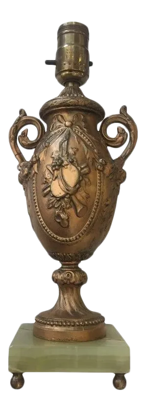 1950s Hollywood Regency Style Goldtone Spelter Urn Table Lamp on Marble Base