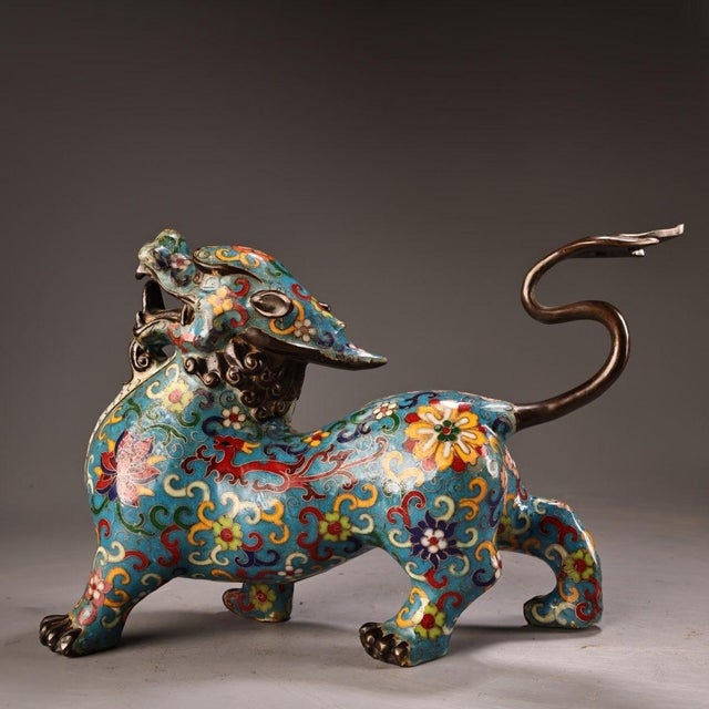 Traditional Gilt Bronze Cloisonné Enamel Mythical Beast Figure For Sale - Image 3 of 9