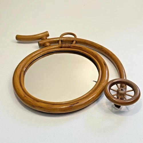 Vintage Bamboo Frame Penny Farthing Bicycle / Bike Wall Accent Mirror For Sale - Image 4 of 8