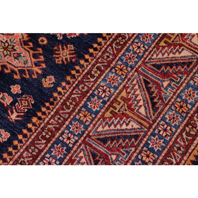 Boho Chic Tribal Super Kazak Blue/Red Wool Rug - 8'3'' X 9'9'' For Sale In New York - Image 6 of 10