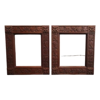 Large Art Nouveau Carved Wooden Frames with Glass, 1890s, Set of 2 For Sale
