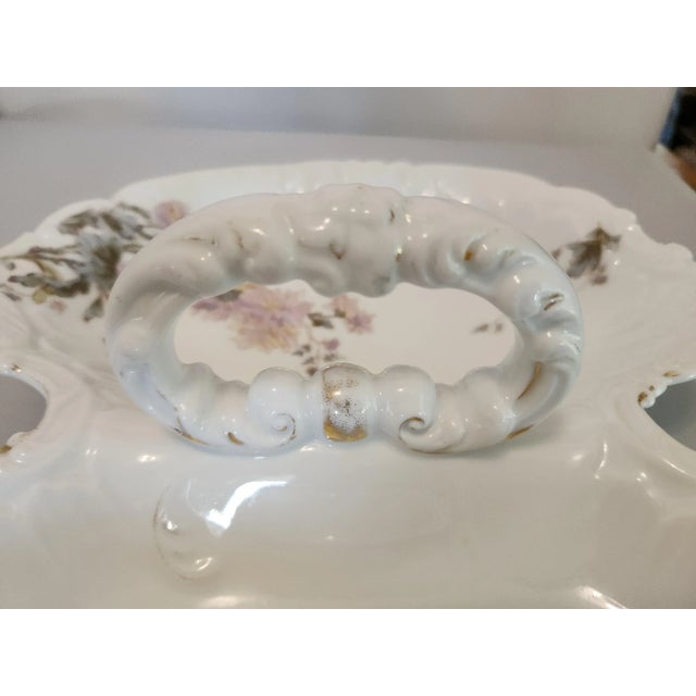 Antique Hand-Painted Porcelain Divided Relish with Handle Zeh Scherzer Deer-Tree Germany Mark, (1882-1918) For Sale - Image 12 of 13