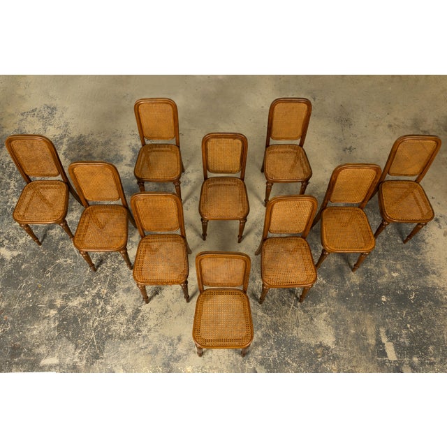Brown Set of 10 Late 19th Century Austrian Thonet Bentwood Cane Dining Chairs For Sale - Image 8 of 18