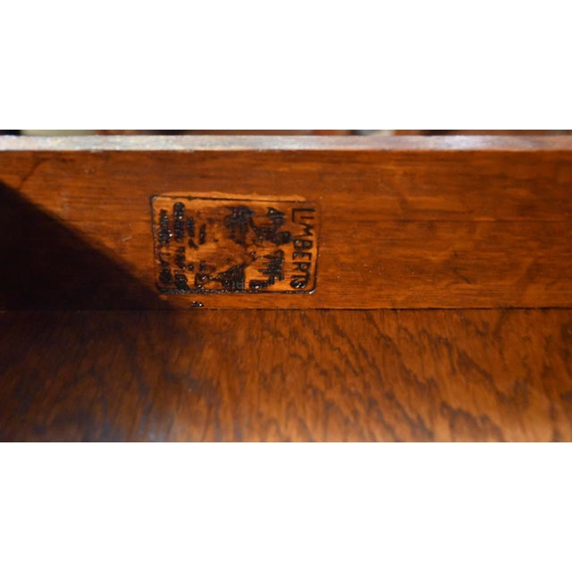 1900s Antique Mission Arts & Crafts Solid Tiger Oak Office Desk / Writing Desk For Sale - Image 11 of 16