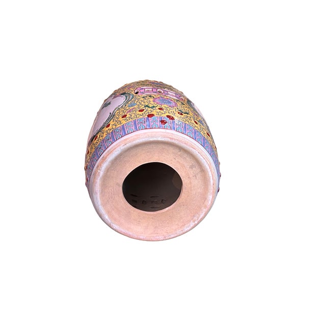 Vintage Oriental Famille Rose Yellow Color Porcelain Round Stool Ottoman For Sale In San Francisco - Image 6 of 6