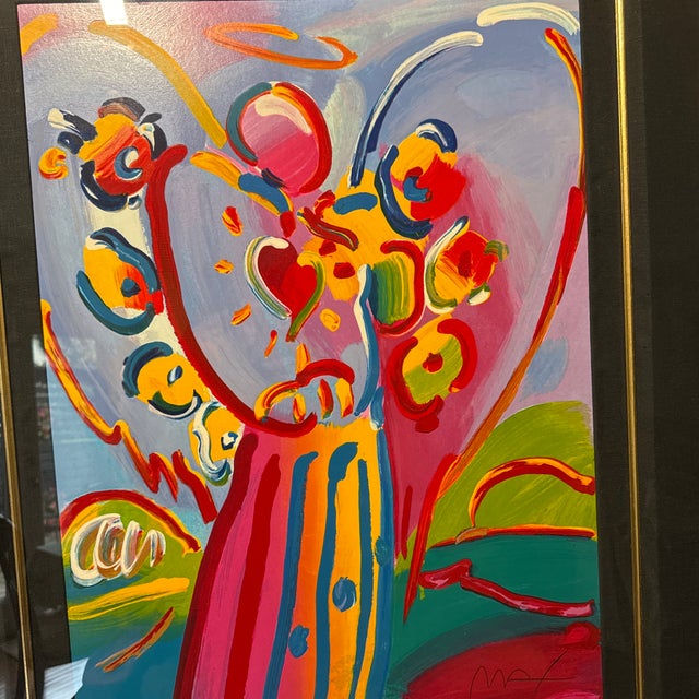Pink Peter Max "Angel With Heart" Serigraph Numbered and Signed For Sale - Image 8 of 11