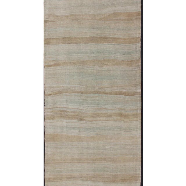 Striped Flat-Weave Vintage Turkish Kilim Wide Gallery Runner With Light Colors For Sale - Image 4 of 12