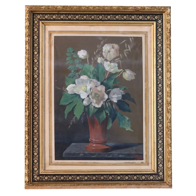 P.Allier, Hellebore Bouquet, 1880, Gouache, Framed For Sale