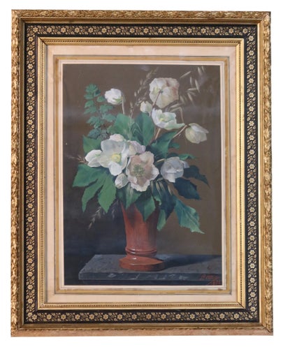 P.Allier, Hellebore Bouquet, 1880, Gouache, Framed