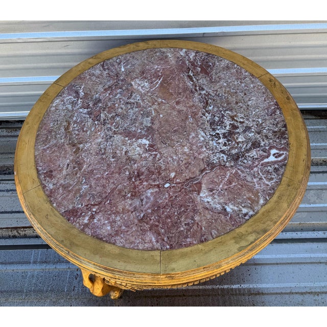 Vintage Neoclassical Style Gilt Wood Coffee Table With Marble Top – French Empire Inspired For Sale - Image 13 of 16