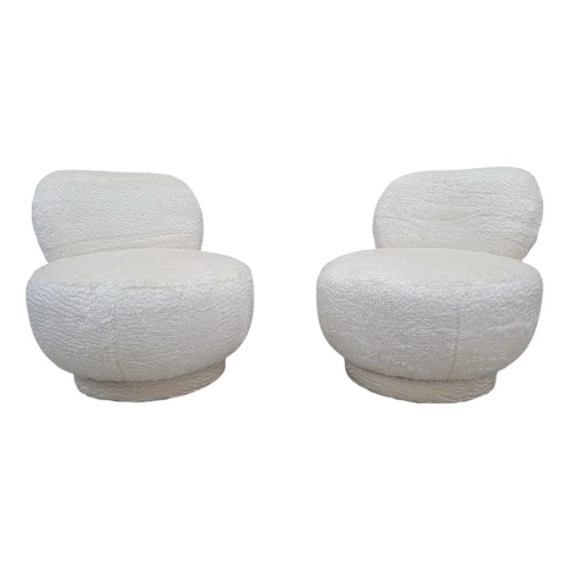 Postmodern Pouf Swivel Lounge Chair Newly Reupholstered - Pair For Sale