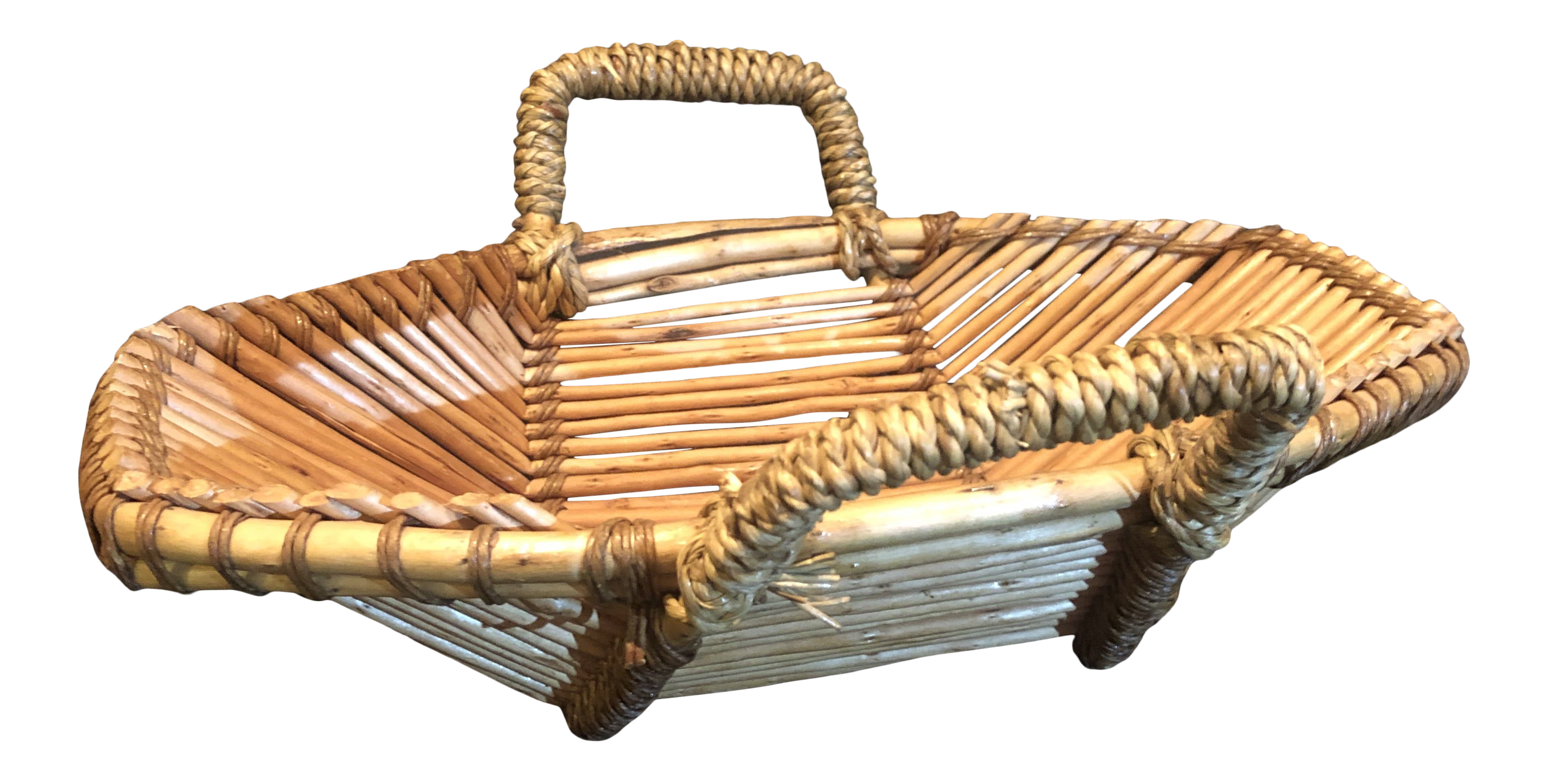 Vintage Octagon Wicker Basket With Handles | Chairish