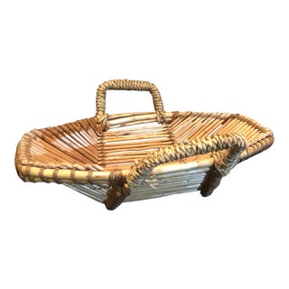 Vintage Octagon Wicker Basket With Handles For Sale