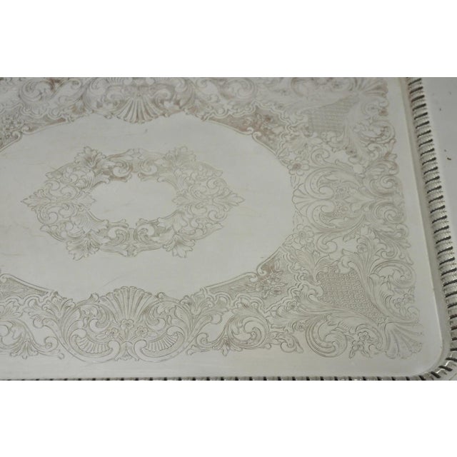 Vintage English Victorian Large Silver Plated Twin Handle Serving Platter Tray For Sale - Image 12 of 18