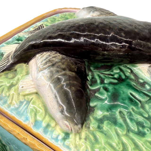 George Jones Majolica Sardine Box on Turquoise Ground, English, Ca. 1870 For Sale - Image 10 of 18