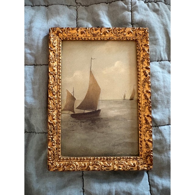 2020s 2026 Hannah Winters Giclee Print of Sailboats at Sea in Vintage Frame For Sale - Image 5 of 5