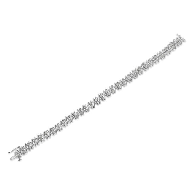 Sterling Silver rose-cut Diamond X-Link Bracelet (1 cttw, I-J Color, I2-I3 Clarity) For Sale - Image 4 of 6