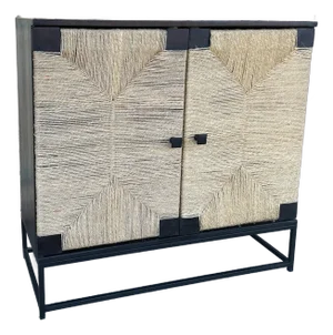 Industrial Boho 2-Door Wicker Steel Cabinet