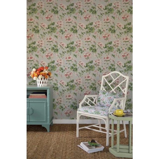 A sample of Cottage Grove Sky Blue Wallpaper Care Instructions: Wipe with damp cloth.