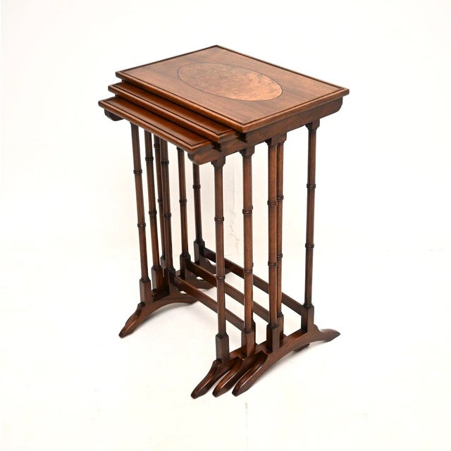 Antique Edwardian Walnut Nesting Tables, 1900, Set of 3 For Sale - Image 4 of 10