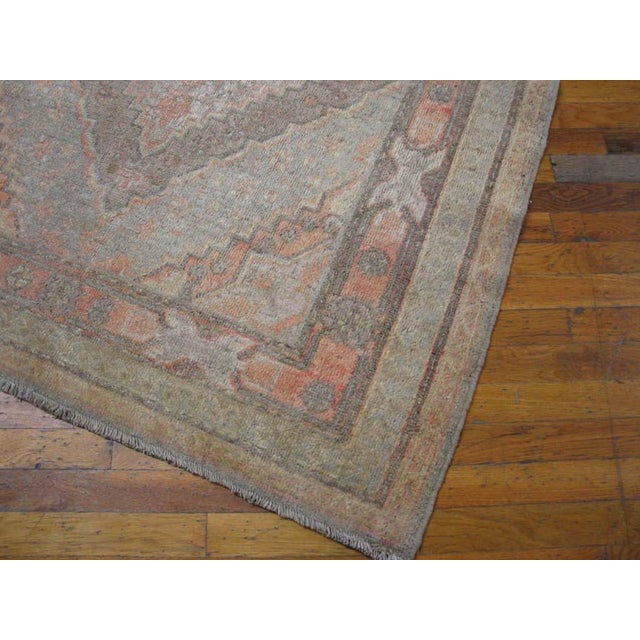 Early 20th Century 1920s Soft Light Faded Medallion Antique Chinese Khotan Rug 4'0" X 5'4" Handknotted Wool Carpet For Sale - Image 5 of 5