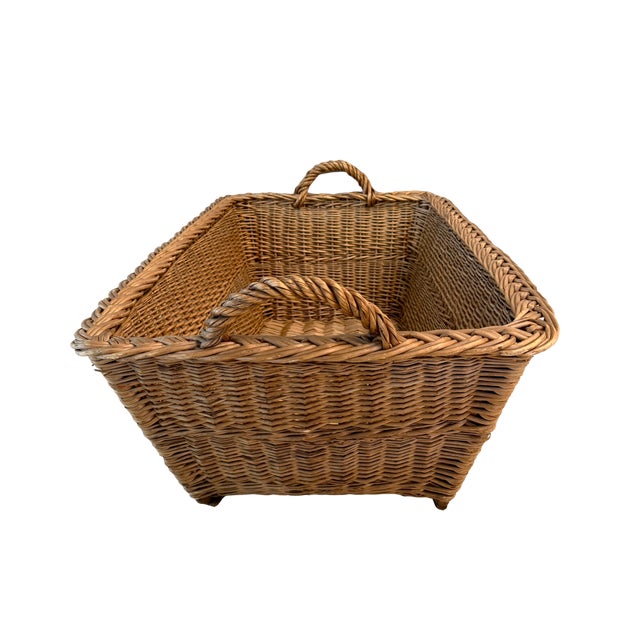 1960s Extra Large French Wicker Market Basket For Sale - Image 9 of 10