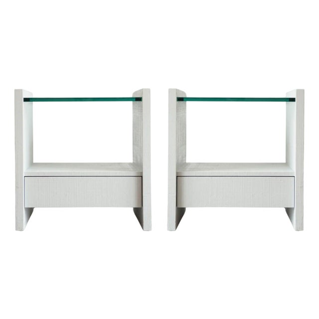 Pair of Karl Springer Lacquered Linen Nightstands, Circa 1980s For Sale