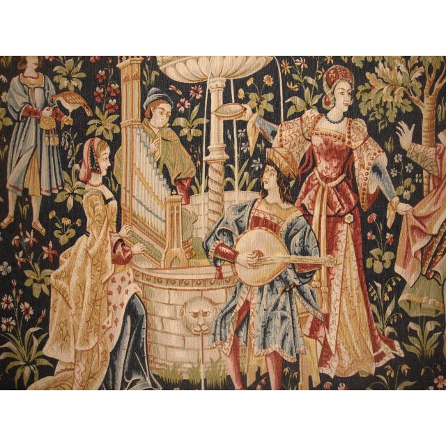Traditional Medieval Style Tapestry - Concert Near Fountain For Sale - Image 3 of 12