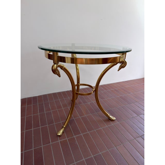 Hollywood Regency Brass Swan & Glass Accent Table For Sale - Image 10 of 12