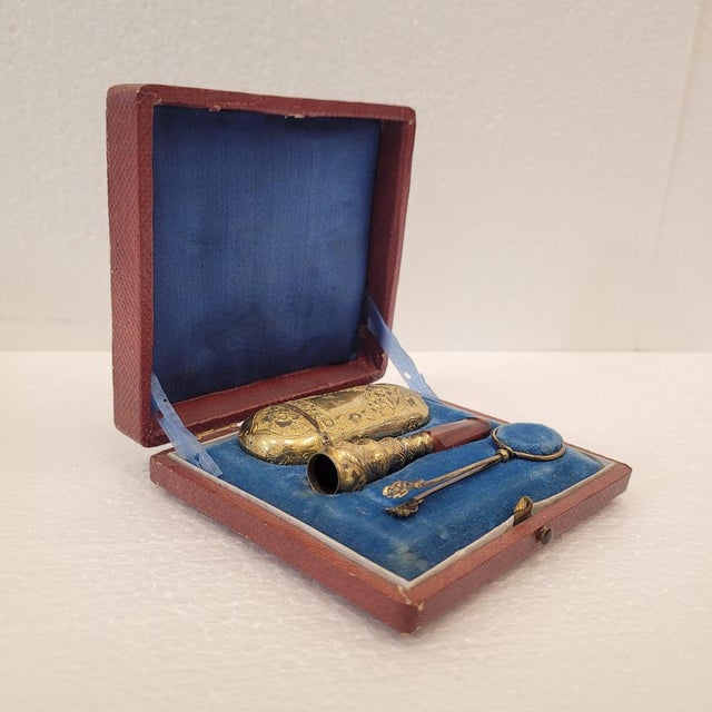 Metal Napoleon III Pipe/Tobacco Set in Gilt Brass, France, 19th Century, Set of 4 For Sale - Image 7 of 17