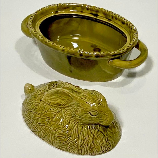 Avocado Vintage Green Majolica Rabbit Tureen, French For Sale - Image 8 of 9