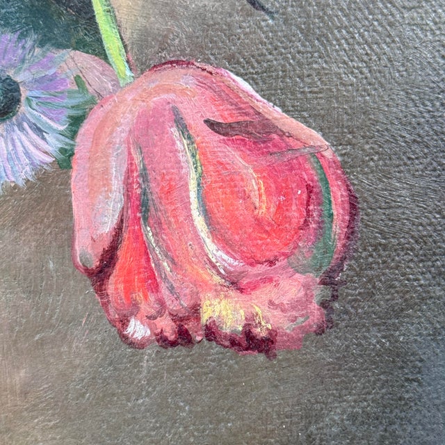 1940s Vintage Dutch Floral Still Life Oil Painting on Board For Sale - Image 5 of 11
