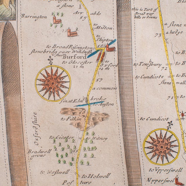 Antique Coaching Map, Salisbury to Campden, English, Framed Cartography, Ogilby For Sale - Image 11 of 12