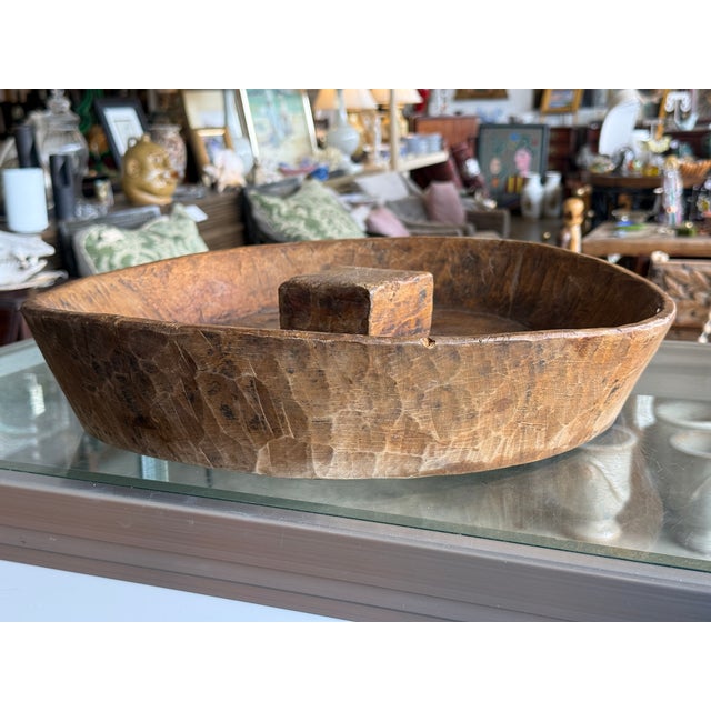 1960s Vintage Rustic Wooden Primitive Dough Bowl For Sale - Image 5 of 8