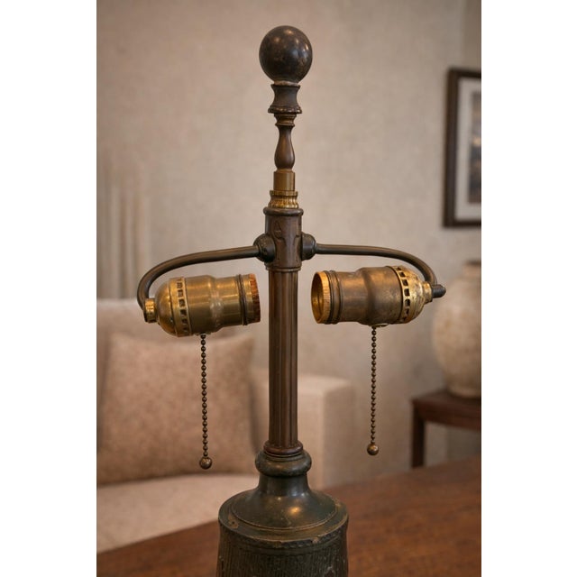 Mid-20th Century Arts & Crafts Style Verdigris Floral Cast Metal Table Lamp For Sale - Image 11 of 11