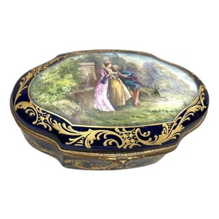 1880 French Sevres Blue Porcelain Gilt Box - 1 Pc For Sale