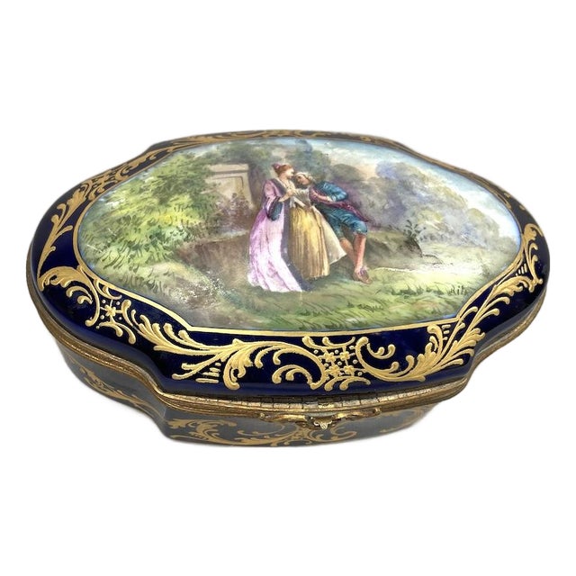 1880 French Sevres Blue Porcelain Gilt Box - 1 Pc For Sale
