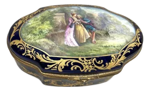 1880 French Sevres Blue Porcelain Gilt Box - 1 Pc