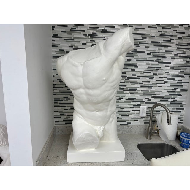 Mediterranean 1940s Italian Plaster Male Torso Sculpture of a Classical Athlete For Sale - Image 3 of 14